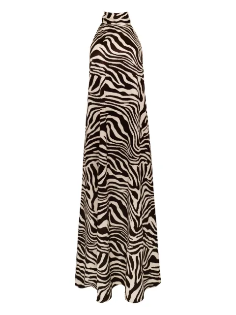 AZEEZA Meera zebra-pattern halterneck midi dress Black MEERAMIDISATINZEBRA