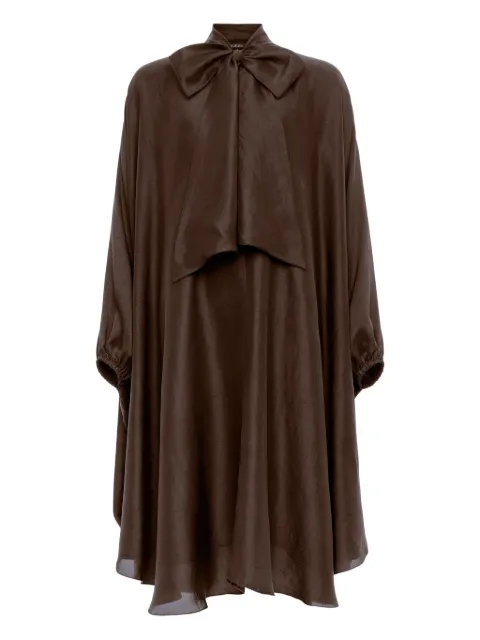 AZEEZA Emlyn bow-neck midi dress Brown EMLYNMIDIRAWSILKCHOCOLATE