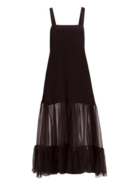 AZEEZA Bellevue ruffled midi dress Brown BELLEVUEMIDICOTTONVOILECHIFFONCHOCOLATE