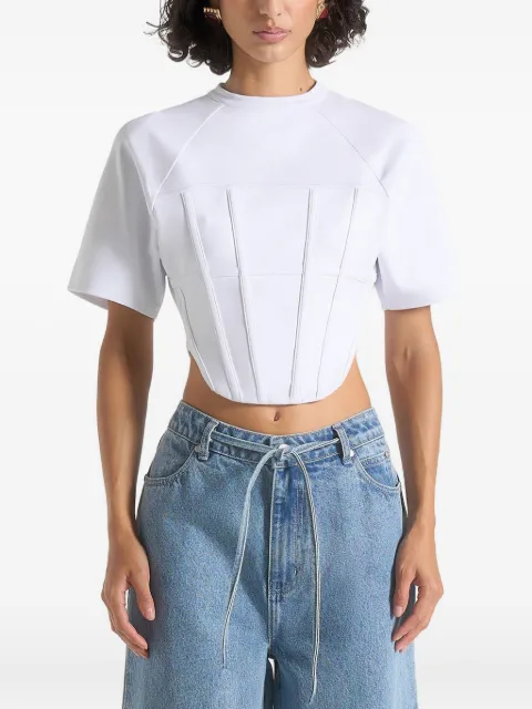 Manière De Voir Juline leather corset T-shirt White WMN4416