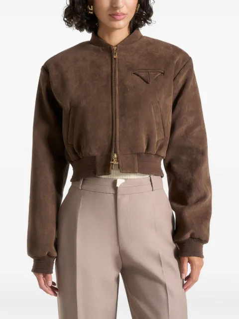 Manière De Voir Monique suede wide shoulder bomber jacket Brown WMN4134