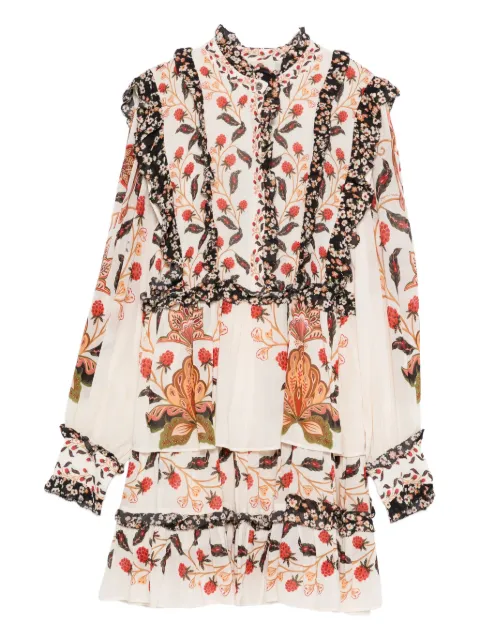 FARM Rio floral-print ruffled dress Neutrals 346118