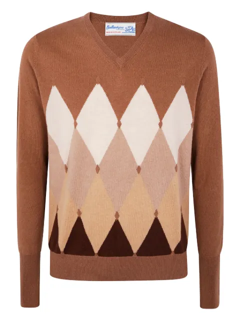 Ballantyne diamond-pattern V-neck sweater Brown B2P00112KA8097