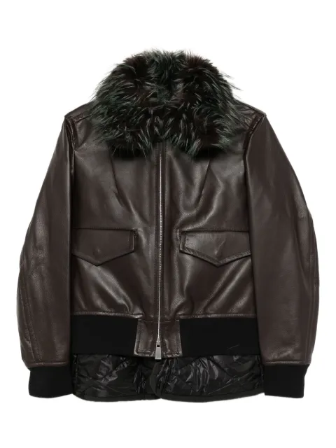 sacai 2 in 1 leather jacket Brown 2508238