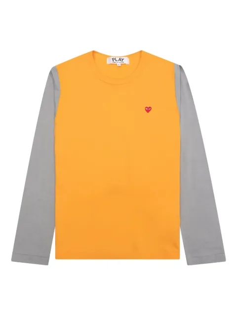 Comme Des Garçons Play heart-embroidered two-tone long-sleeve T-shirt Yellow AZT315