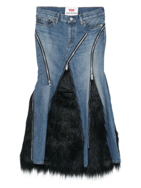 Junya Watanabe faux fur denim asymmetric skirt Blue JPS201INDIGO