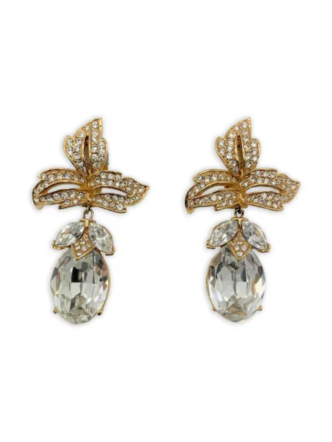 Jennifer Gibson Jewellery 1980s leaf crystal earrings Gold JGJLEAFCINERG