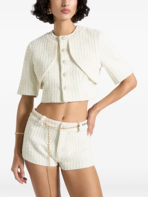 Manière De Voir Alba mock-neck tweed curve-detailing cream top Neutrals WMN