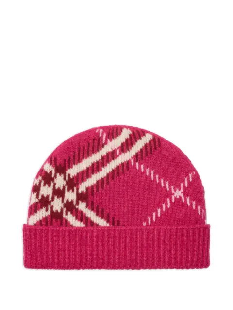 Burberry check-pattern jacquard beanie hat Pink 8114770