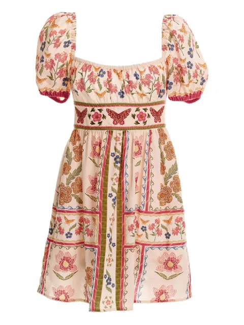 Agua Bendita puff-sleeve floral-print dress Neutrals 19741
