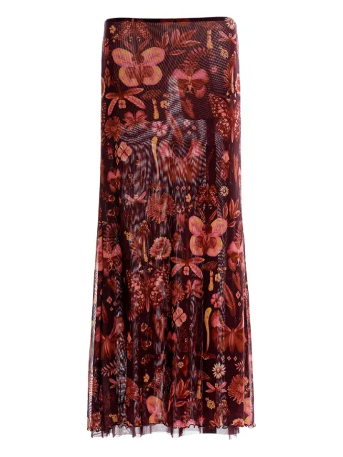 Agua Bendita Brace floral-print ruffled maxi skirt Red 19317