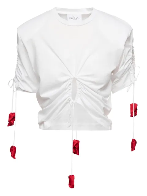 Ana Radu drawstring-detail rose-embellished top White 46457