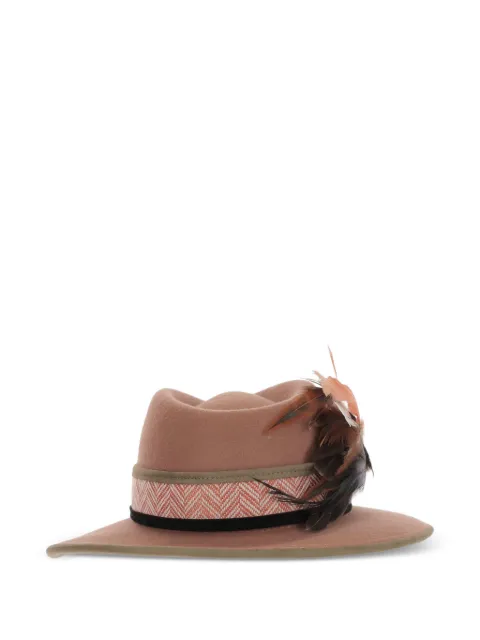 ALEXIA ÁLVAREZ DE TOLEDO feather-brooch wool-felt hat Neutrals TERRACOTAFEDORANATURAL