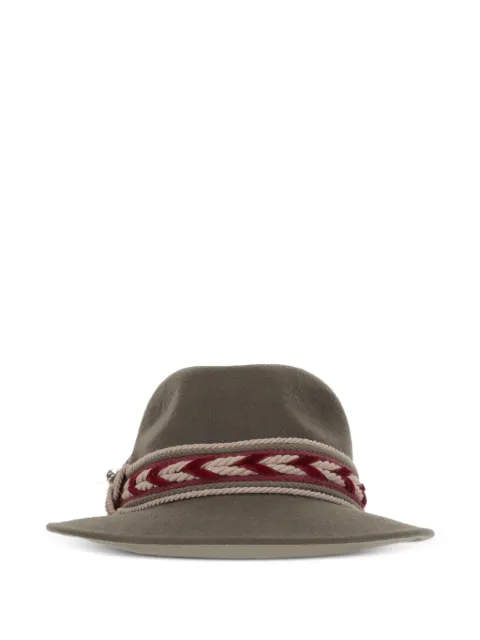 ALEXIA ÁLVAREZ DE TOLEDO feather-brooch wide-brim hat Green GREENHATBORDEAUXRIBBONNATURAL