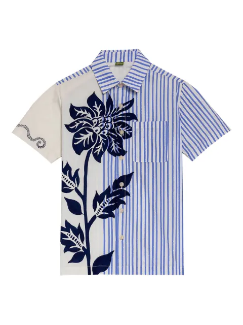 Agua Bendita Jack floral-print striped shirt Blue 19788
