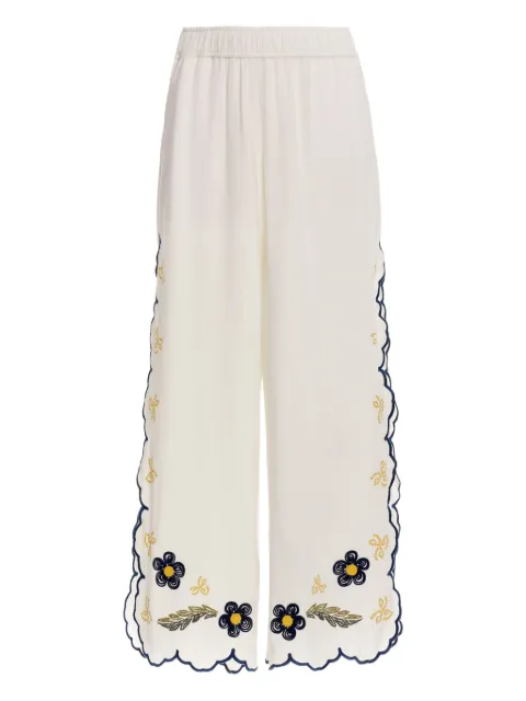 Agua Bendita Winter Moras floral-embroidered scalloped trousers White 19743