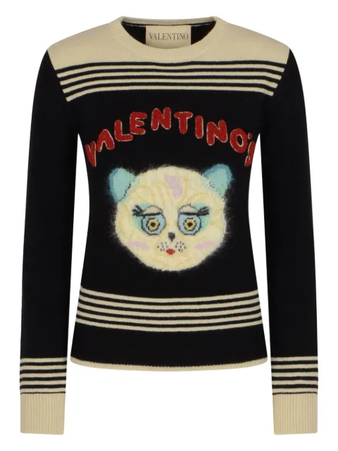 Valentino Garavani cat-embroidered striped sweater Black BKC67E9KK