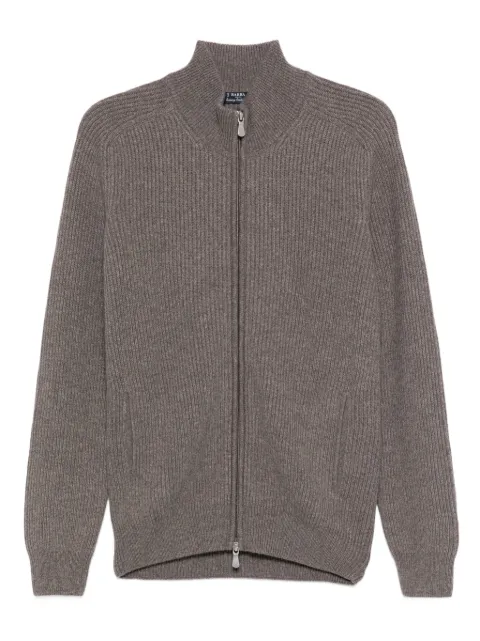 Barba ribbed zip-up cardigan Brown 1558823530039