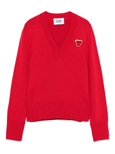 ALPHA STUDIO heart-detail V-neck sweater Red AD4120A