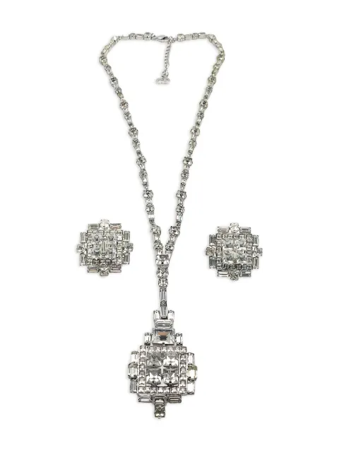 Christian Dior Pre-Owned 1970s Art Deco pendant necklace and earrings set Silver DIORDECOSET