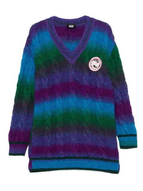 GCDS cable-knit V-neck sweater Blue B2CW3013KJ3