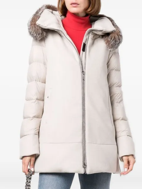 Moorer padded fur-trimmed hood jacket Neutrals MODGI300007TEPA209U0105