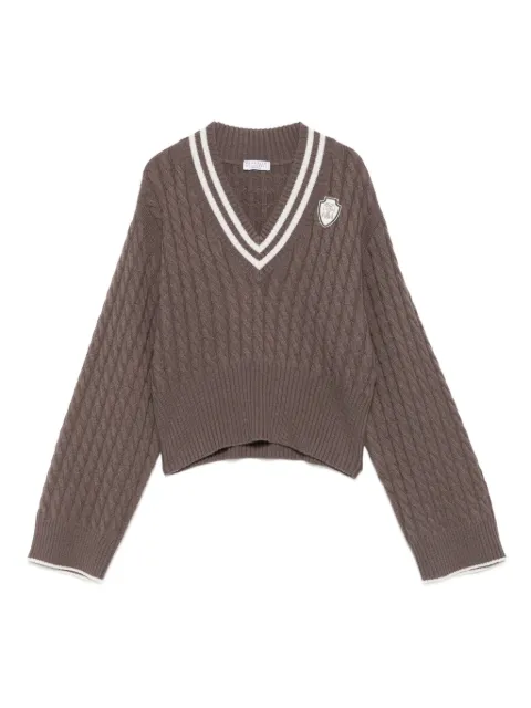 Brunello Cucinelli cable-knit V-neck sweater Brown M12731502CDF07