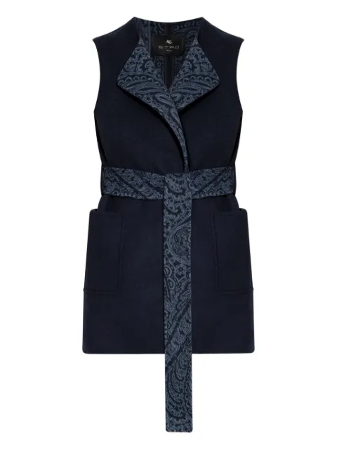 ETRO paisley-trimmed belted waistcoat Blue WRDA001899TJB37