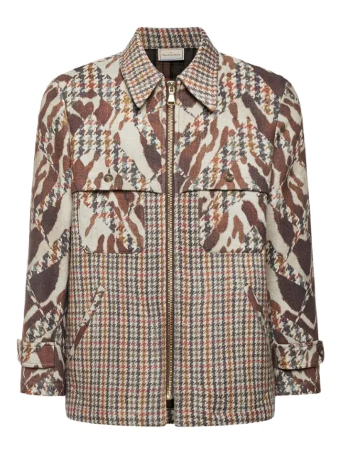 Pierre-Louis Mascia houndstooth-patterned patchwork jacket Brown CAKESC12SGAGB1