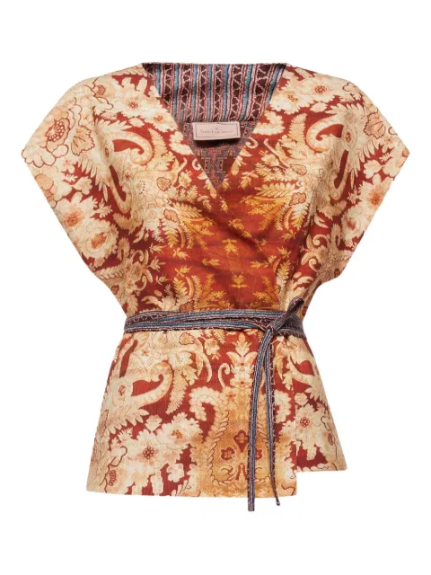 Pierre-Louis Mascia floral-pattern V-neck top Red BEADOXGL12654W