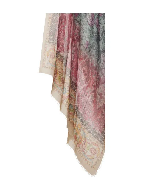 Pierre-Louis Mascia floral-pattern fringed-edges scarf Pink EUCLIDES135X19