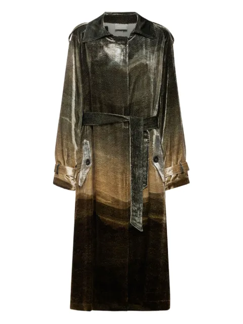 Pierre-Louis Mascia landscape-print belted coat Black KANPURSSPO1270