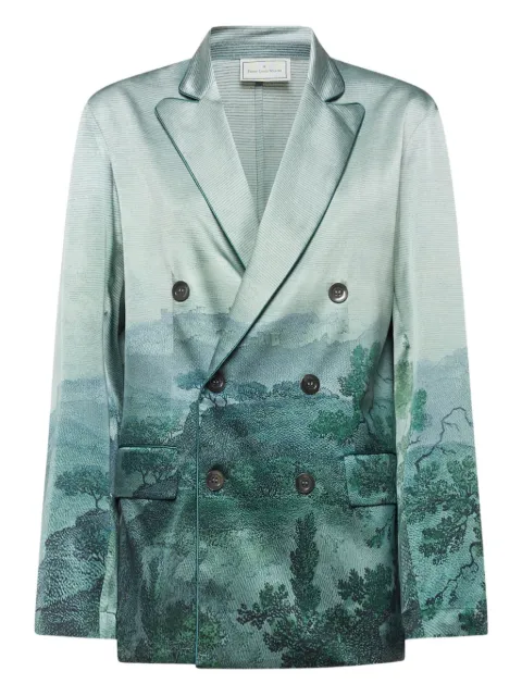 Pierre-Louis Mascia landscape-print double-breasted blazer Blue ADASTRGUMSGC12