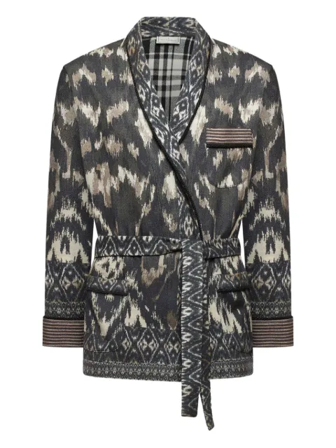 Pierre-Louis Mascia ikat-pattern belted jacket Black CAKESC14SGAGC1