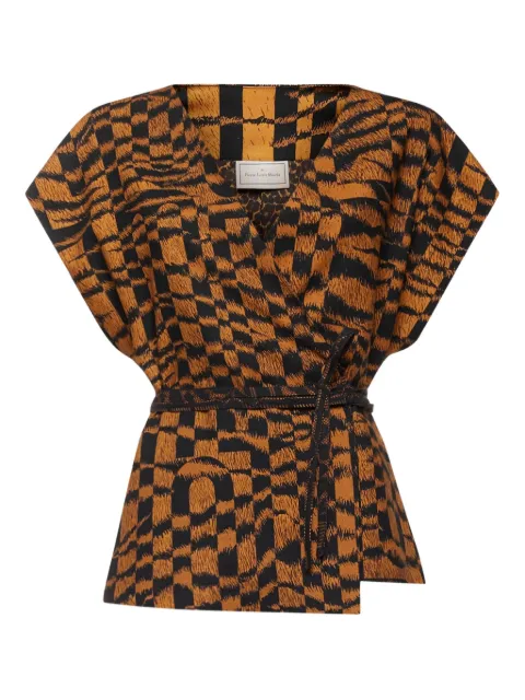 Pierre-Louis Mascia geometric-print wrap top Brown BEADOXGL12654W