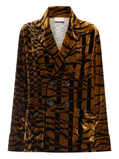 Pierre-Louis Mascia tiger-print double-breasted jacket Brown KANPURSGC11351
