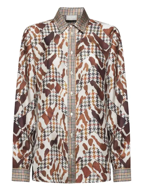 Pierre-Louis Mascia houndstooth-print silk shirt Neutrals ALOESCML12451S