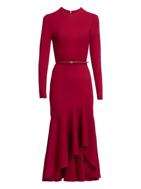 Elie Saab ruffled belted midi dress Red D0783NP25JF004