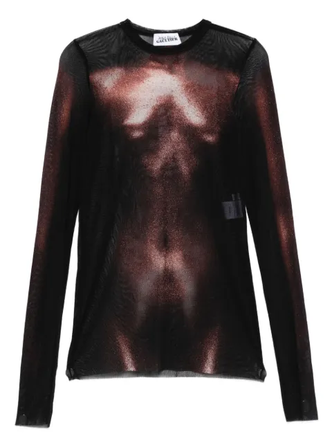 Jean Paul Gaultier body-print mesh top Brown WTR015J0005