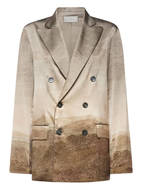 Pierre-Louis Mascia landscape-print double-breasted jacket Neutrals ADASTRGUMSGC12