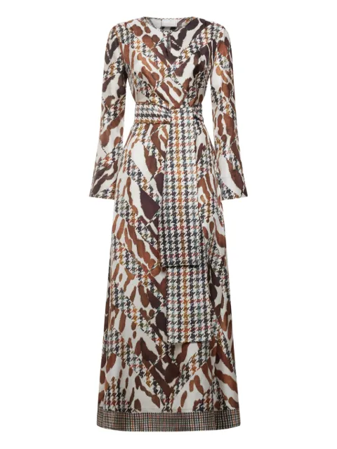 Pierre-Louis Mascia houndstooth-pattern animal-print maxi dress Brown ALOESAB12365SE516382101