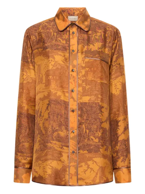 Pierre-Louis Mascia long-sleeve silk shirt Brown ALOEGUMSCML106