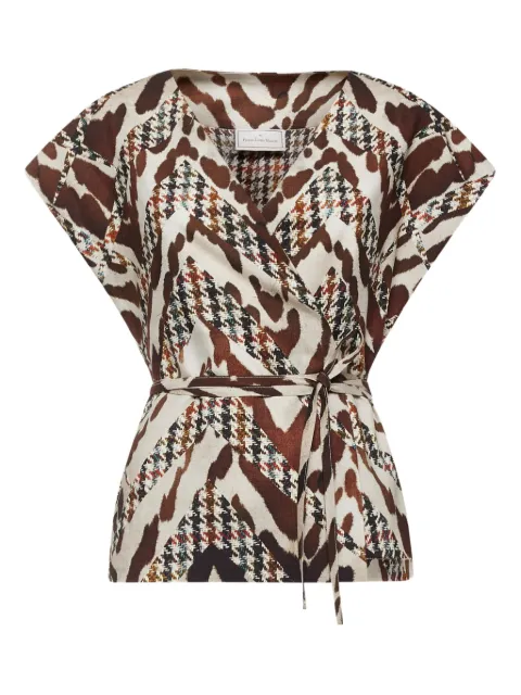 Pierre-Louis Mascia animal-print houndstooth wrap top Brown BEADOXGL12654W