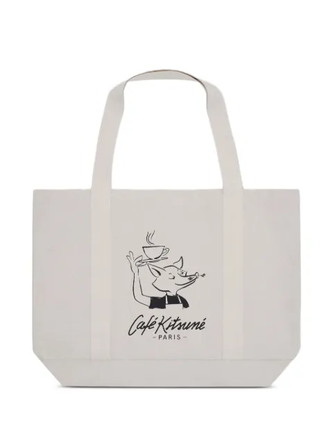 CAFÉ KITSUNÉ Barista Fox print tote bag White CKMU05101WW9001