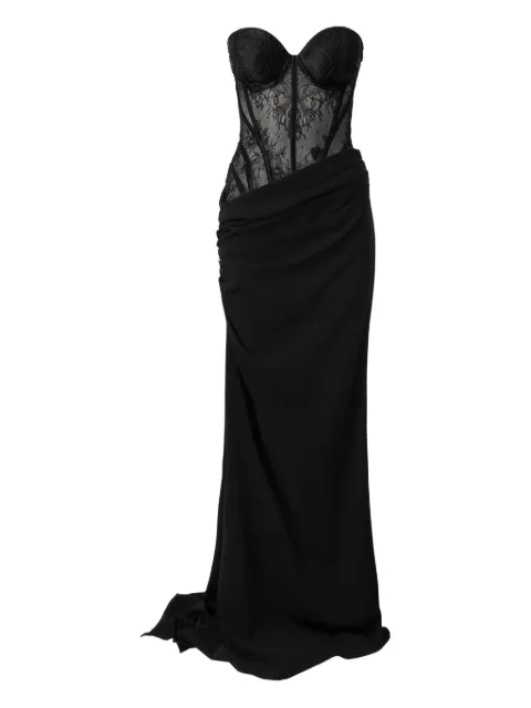 MOOS STUDIO Lunar Lace panelled draped dress Black MOOS275