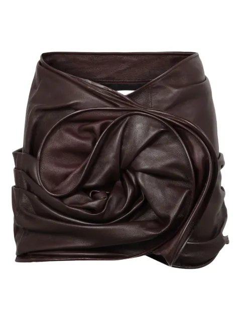 Magda Butrym rose-draped leather mini skirt Brown 175725