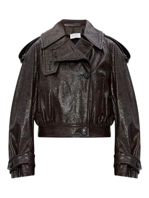 Sportmax leather-effect cuffed-sleeves cropped jacket Brown 2522086063600