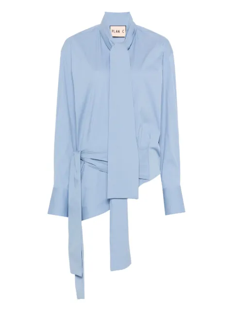 Plan C tie-neck wrap silk shirt Blue CMCAG54K00TC121