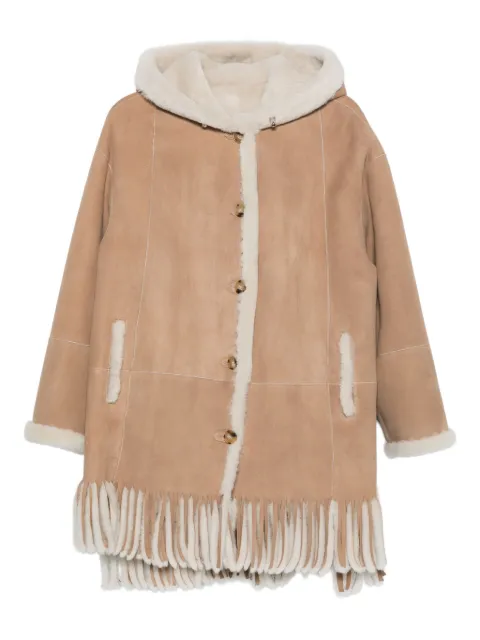 Liska hooded fringed shearling coat Neutrals SPAGETTIK