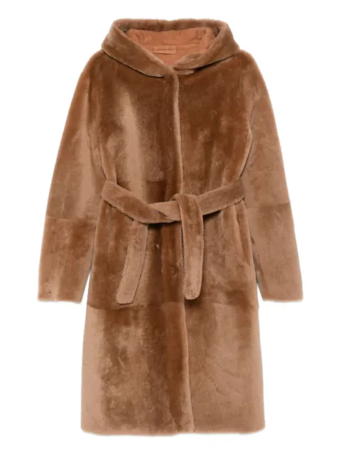 Liska hooded belted faux-fur coat Brown 120408MTK